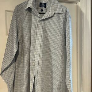 Stafford Men's White and Blue Checkered Dress Shirt